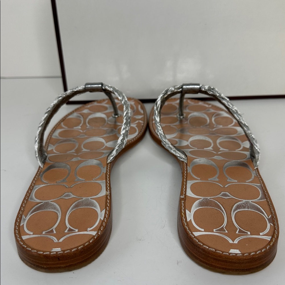 Vintage Coach Robyn Braided Thong Sandal Women's Size 10 Silver Signature C Logo - Picture 8 of 14